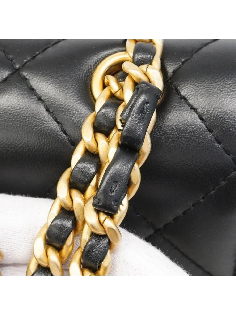 Chanel Shoulder Bag Quilted Lambskin Black Gold
